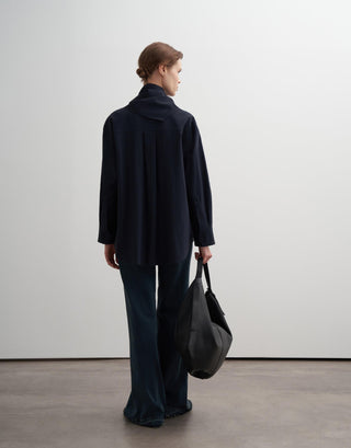 Textured Cotton Shirt with Scarf Detail – Navy