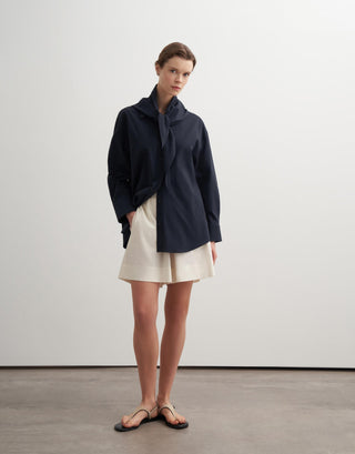 Textured Cotton Shirt with Scarf Detail – Navy