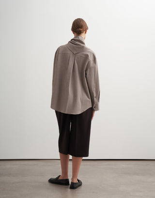 Textured Cotton Shirt with Scarf Detail – Beige