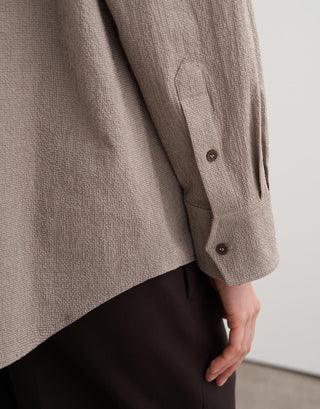 Textured Cotton Shirt with Scarf Detail – Beige