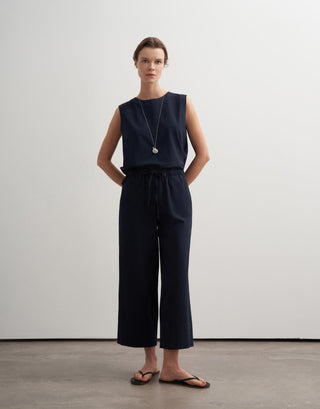 Textured Organic Cotton Culotte Trousers – Navy