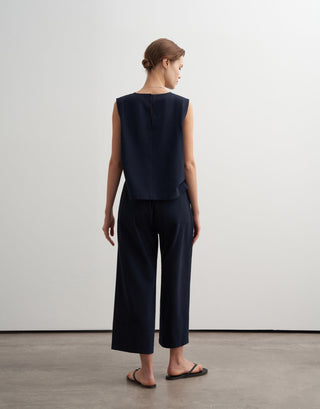 Textured Organic Cotton Culotte Trousers – Navy