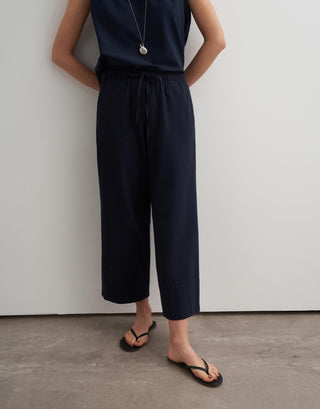 Textured Organic Cotton Culotte Trousers – Navy