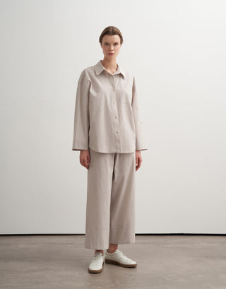 Textured Organic Cotton Culotte Trousers – Stone
