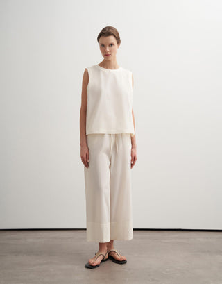 Textured Organic Cotton Culotte Trousers – Beige