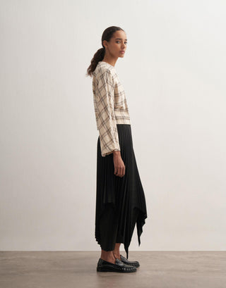 Asymmetric Pleated Skirt with Wrap Detail – Black