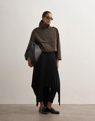 Asymmetric Pleated Skirt with Wrap Detail – Black