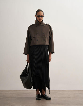 Asymmetric Pleated Skirt with Wrap Detail – Black