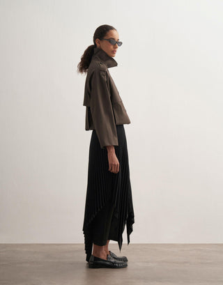 Asymmetric Pleated Skirt with Wrap Detail – Black