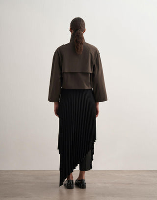 Asymmetric Pleated Skirt with Wrap Detail – Black