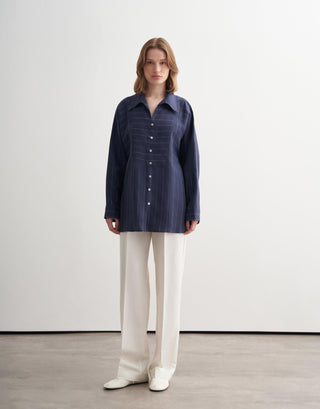 Striped Linen Shirt – Navy