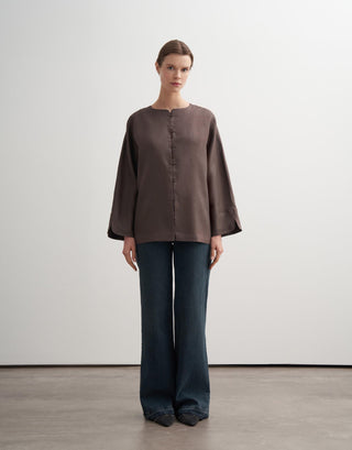 Linen Toggle Shirt Jacket - Cocoa