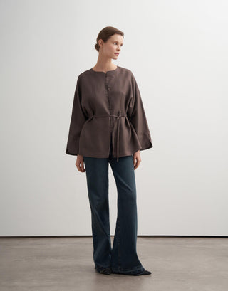 Linen Toggle Shirt Jacket - Cocoa
