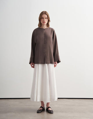 Linen Toggle Shirt Jacket - Cocoa