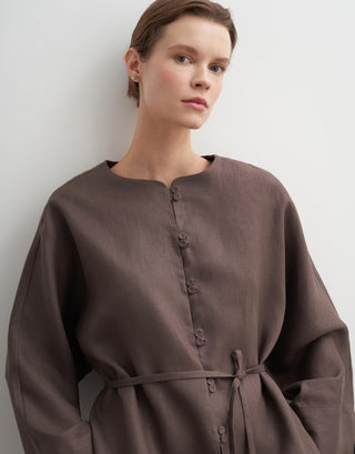 Linen Toggle Shirt Jacket - Cocoa