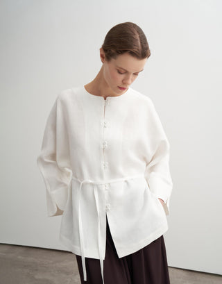 Linen Toggle Shirt Jacket - Ecru