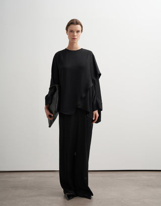 Draped Shawl Collar Blouse – Black