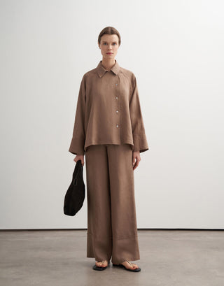 Linen Raglan Sleeve Shirt - Camel