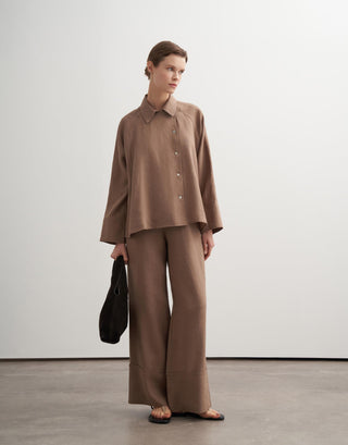 Linen Raglan Sleeve Shirt - Camel