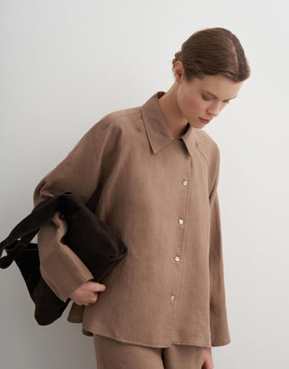 Linen Raglan Sleeve Shirt - Camel
