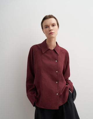 Linen Raglan Sleeve Shirt - Burgundy