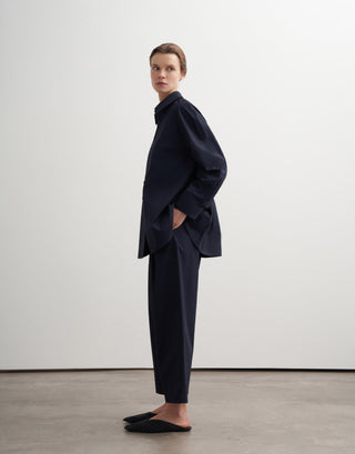 Balloon Sleeve Cotton Shirt – Navy