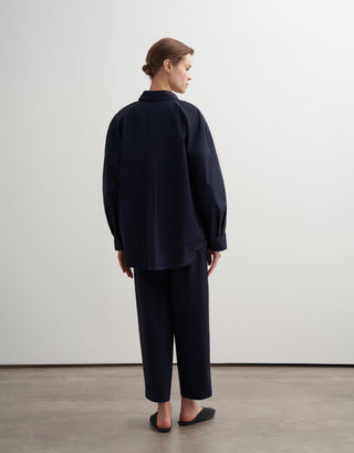 Balloon Sleeve Cotton Shirt – Navy