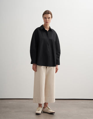 Balloon Sleeve Cotton Shirt – Black