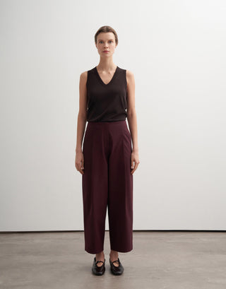 Pleated Cotton Trousers – Plum