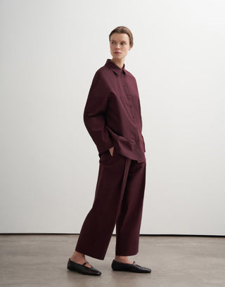 Pleated Cotton Trousers – Plum