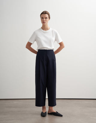 Pleated Cotton Trousers – Navy