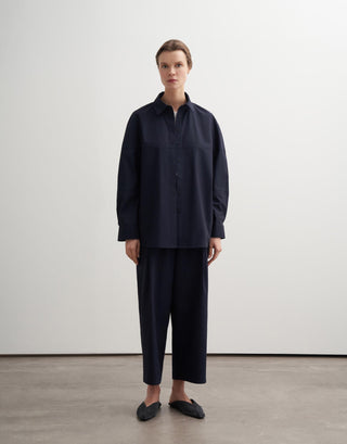 Pleated Cotton Trousers – Navy