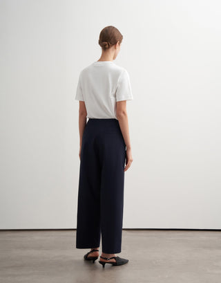Pleated Cotton Trousers – Navy