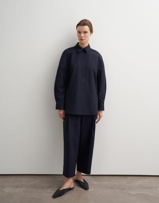 Pleated Cotton Trousers – Navy