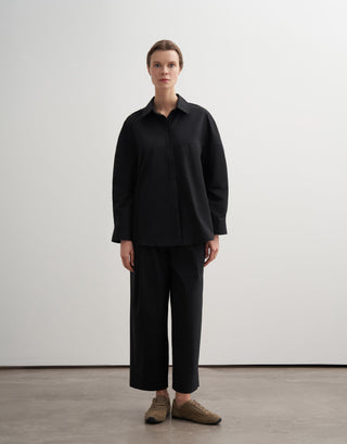 Pleated Cotton Trousers – Black