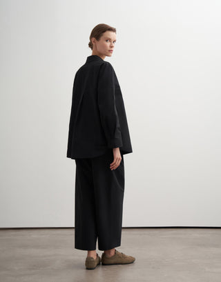 Pleated Cotton Trousers – Black