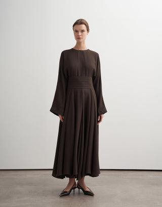 Draped Waist Maxi Dress - Brown