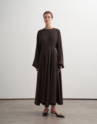 Draped Waist Maxi Dress - Brown