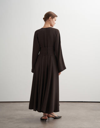Draped Waist Maxi Dress - Brown