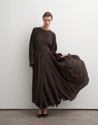 Draped Waist Maxi Dress - Brown
