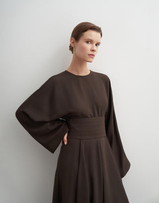 Draped Waist Maxi Dress - Brown