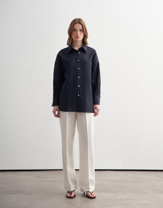 Linen Oversized Shirt – Navy