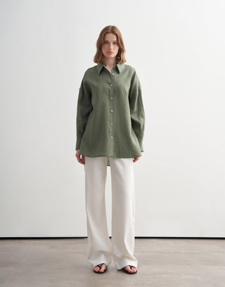 Linen Oversized Shirt – Green