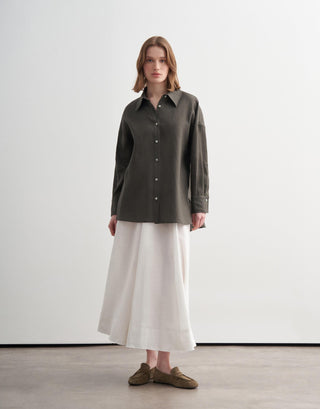 Linen Oversized Shirt – Khaki