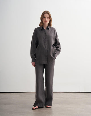 Linen Cuff Detail Shirt - Anthracite