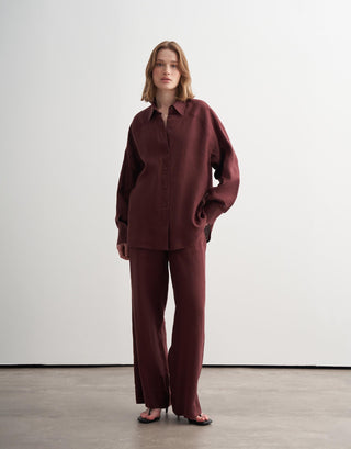 Linen Cuff Detail Shirt - Burgundy