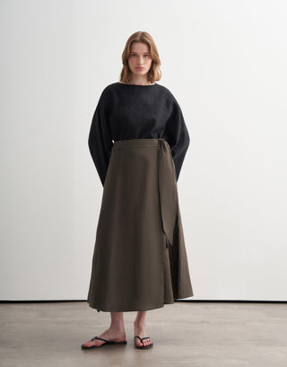 Wrap Linen Midi Skirt – Khaki