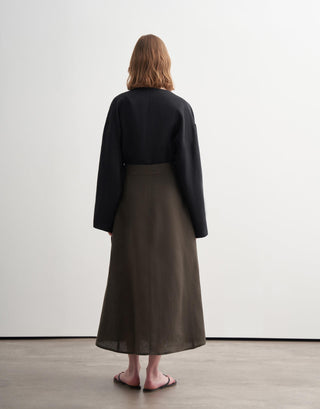 Wrap Linen Midi Skirt – Khaki