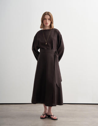 Wrap Linen Midi Skirt – Brown