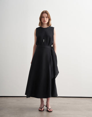 Wrap Linen Midi Skirt – Black